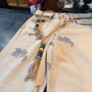Free People Tan Boyfriend Jeans with Beaded Rope Belt